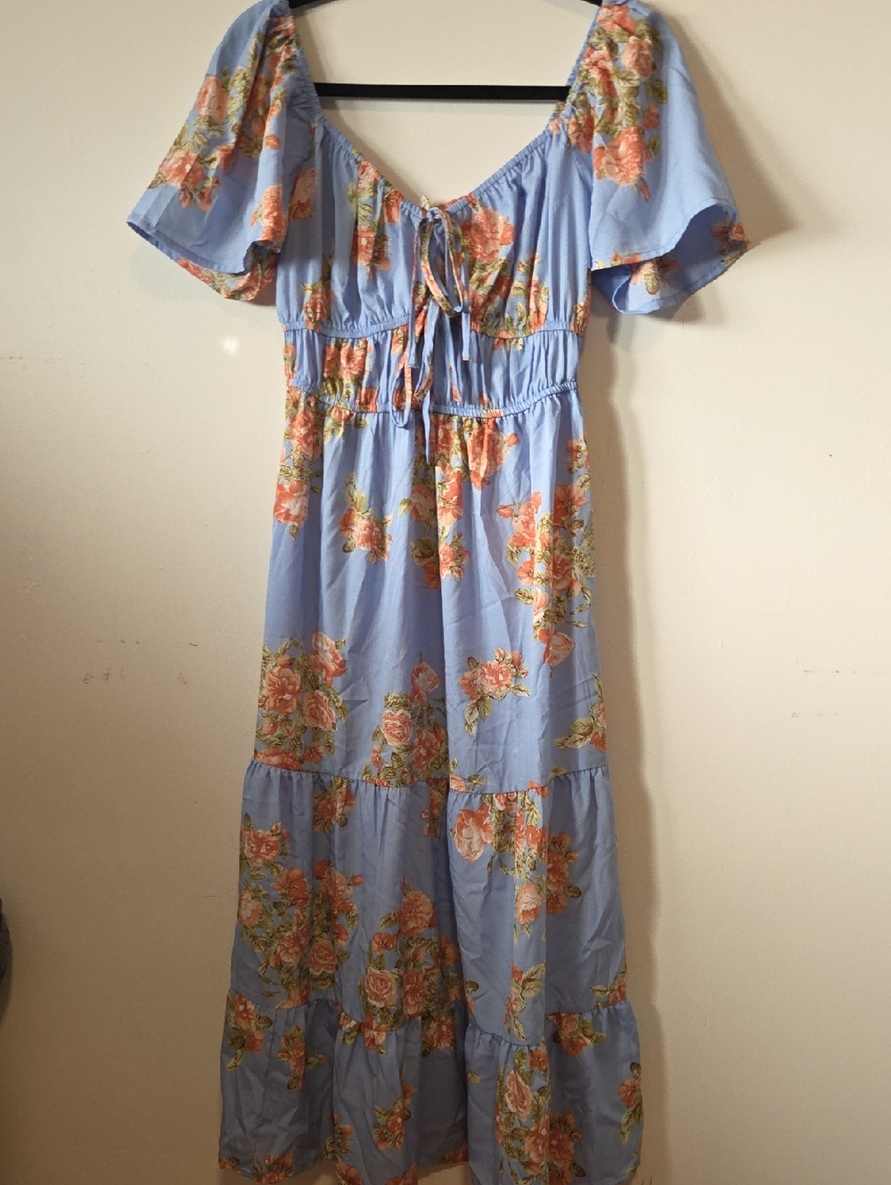 Blush Sky Blue Floral Tie-Detail Maxi Dress